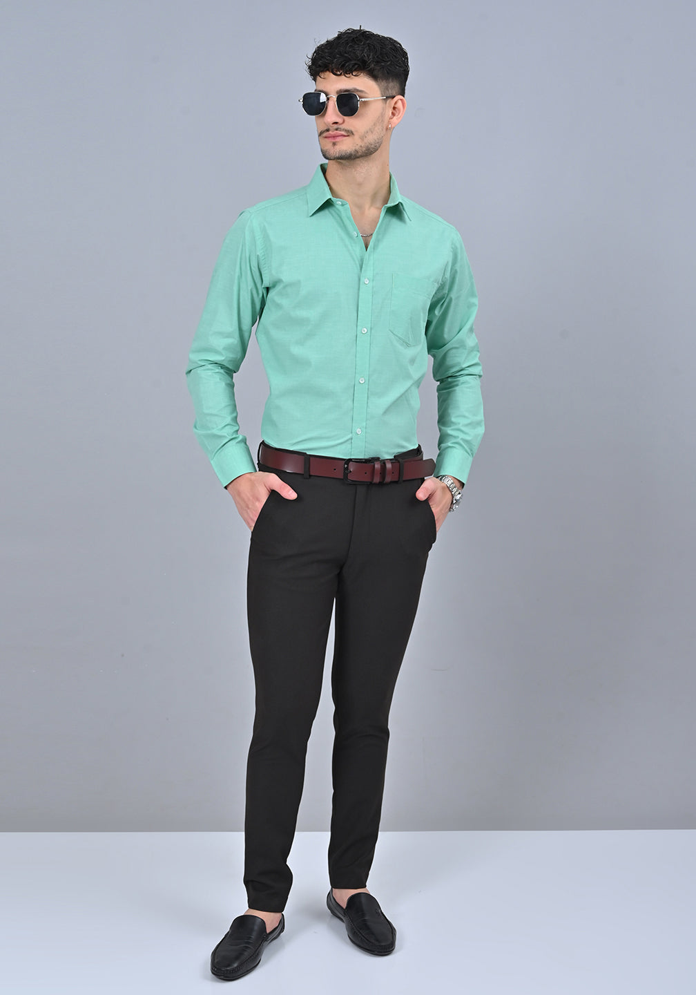 Pista Green Colour Solid Formal Full Sleeve Shirt