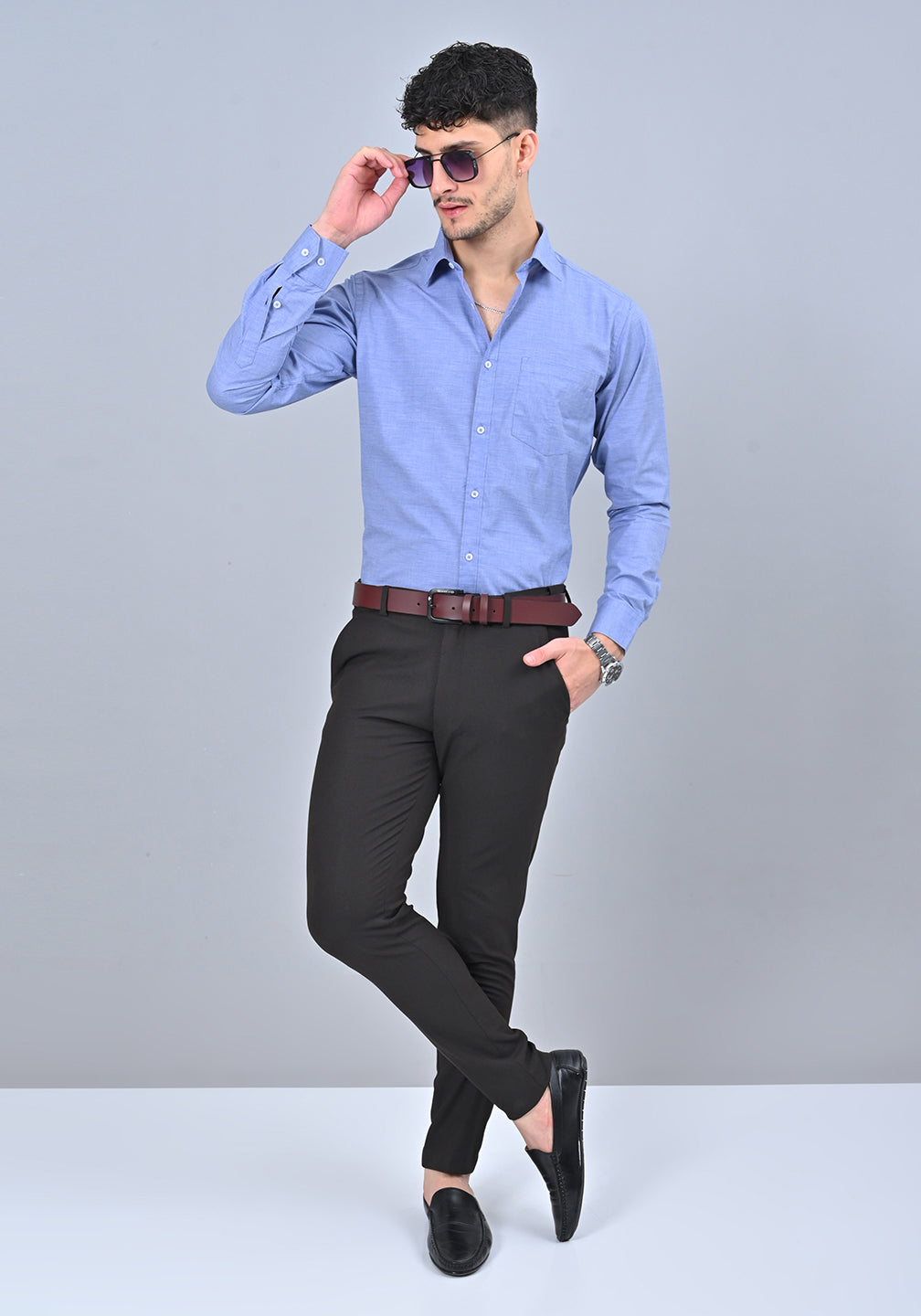 Steel Blue Colour Solid Formal Full Sleeve Shirt