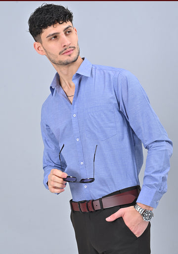 Steel Blue Colour Solid Formal Full Sleeve Shirt