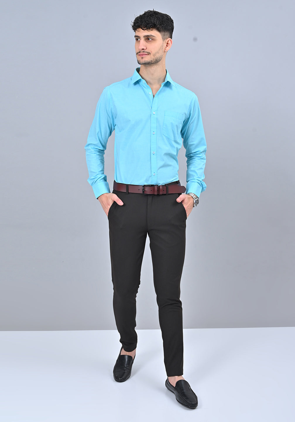 Sky Blue Colour Solid Formal Full Sleeve Shirt