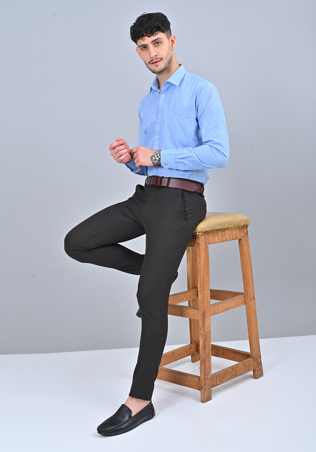 Sea Blue Colour Solid Formal Full Sleeve Shirt