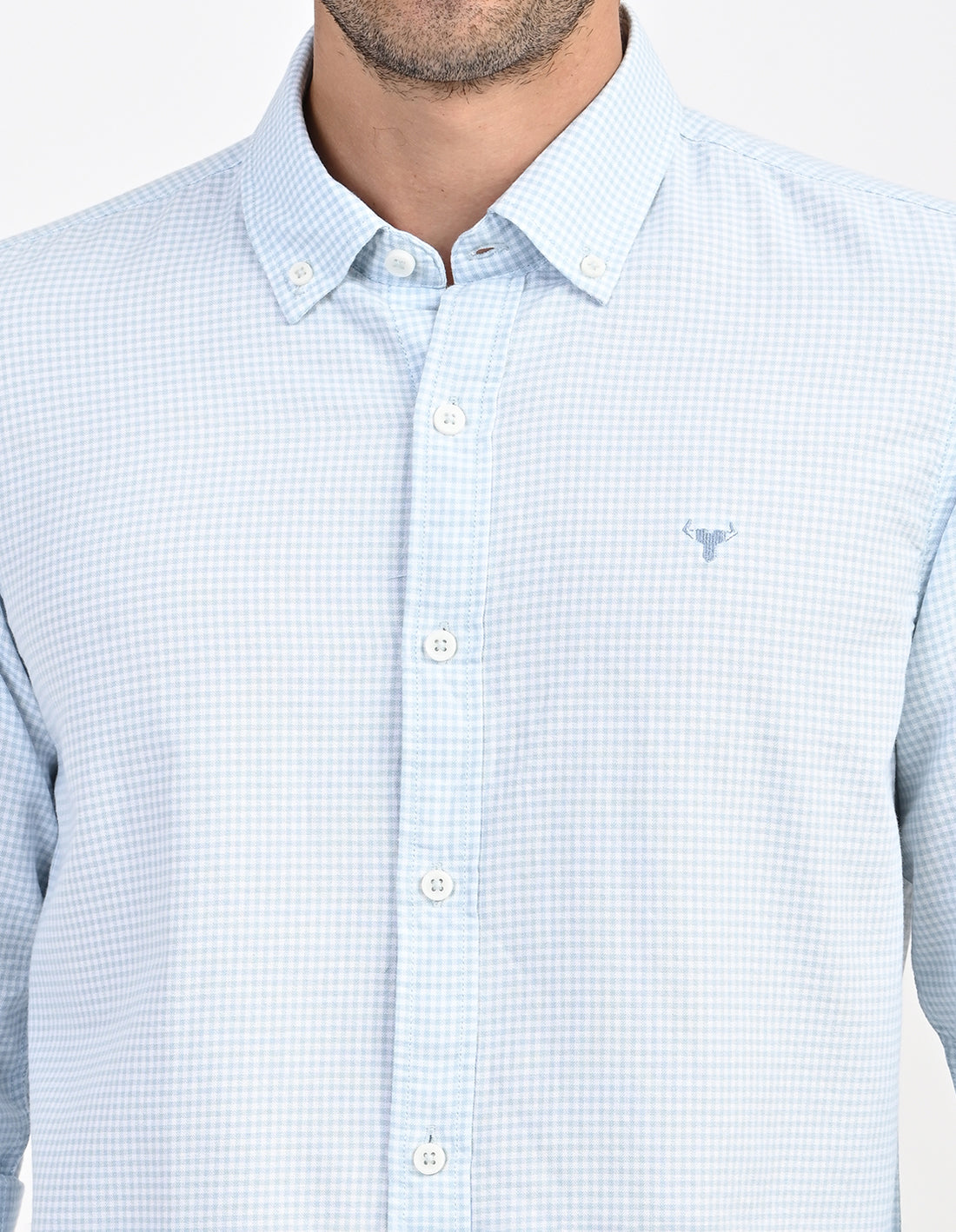Men's Nativebull Check Button-Down Collar Long Sleeve Cotton Casual Shirt - Light Blue