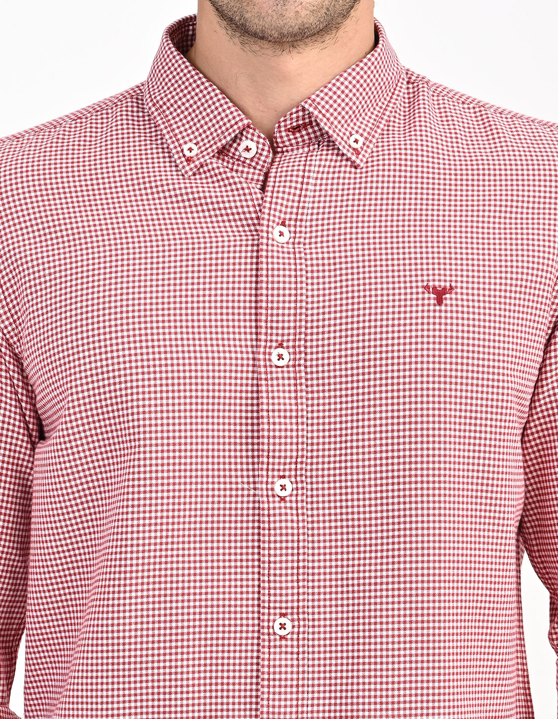 Men's Nativebull Check Button-Down Collar Long Sleeve Cotton Casual Shirt - Red
