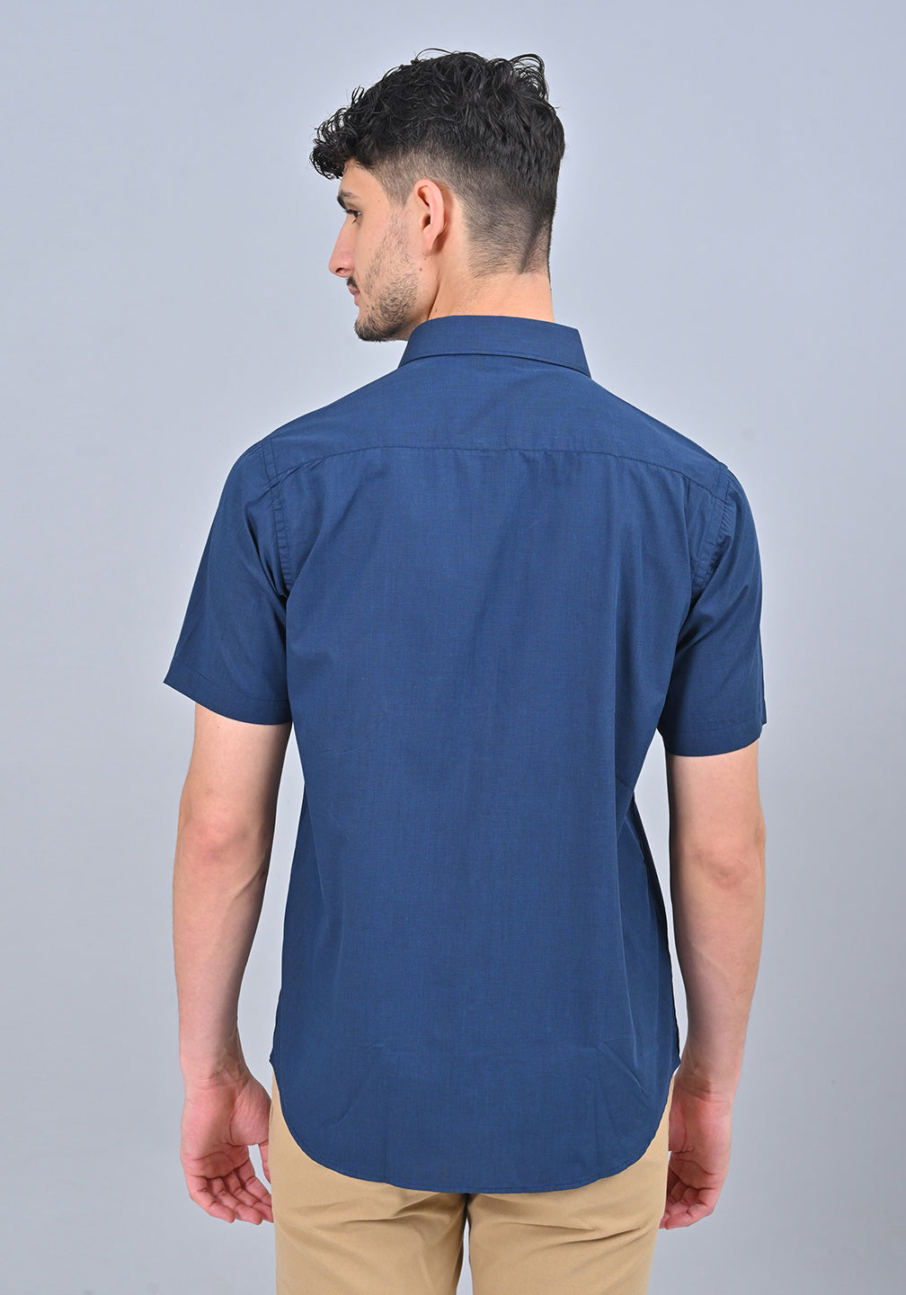 Navy Blue Colour Solid Formal Half Sleeve Shirt