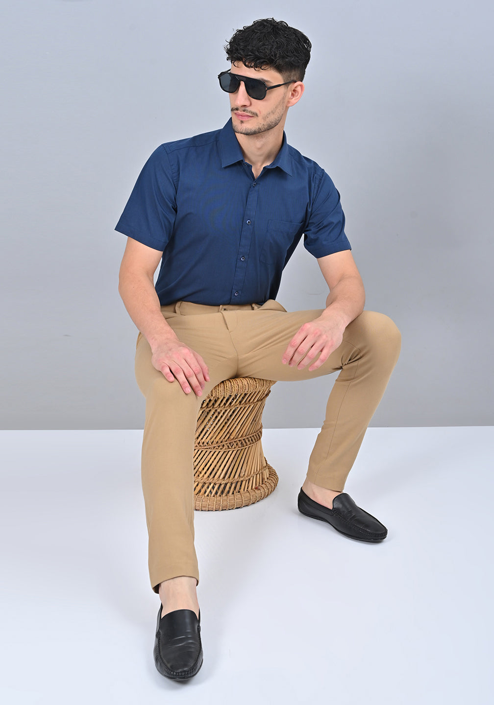 Navy Blue Colour Solid Formal Half Sleeve Shirt