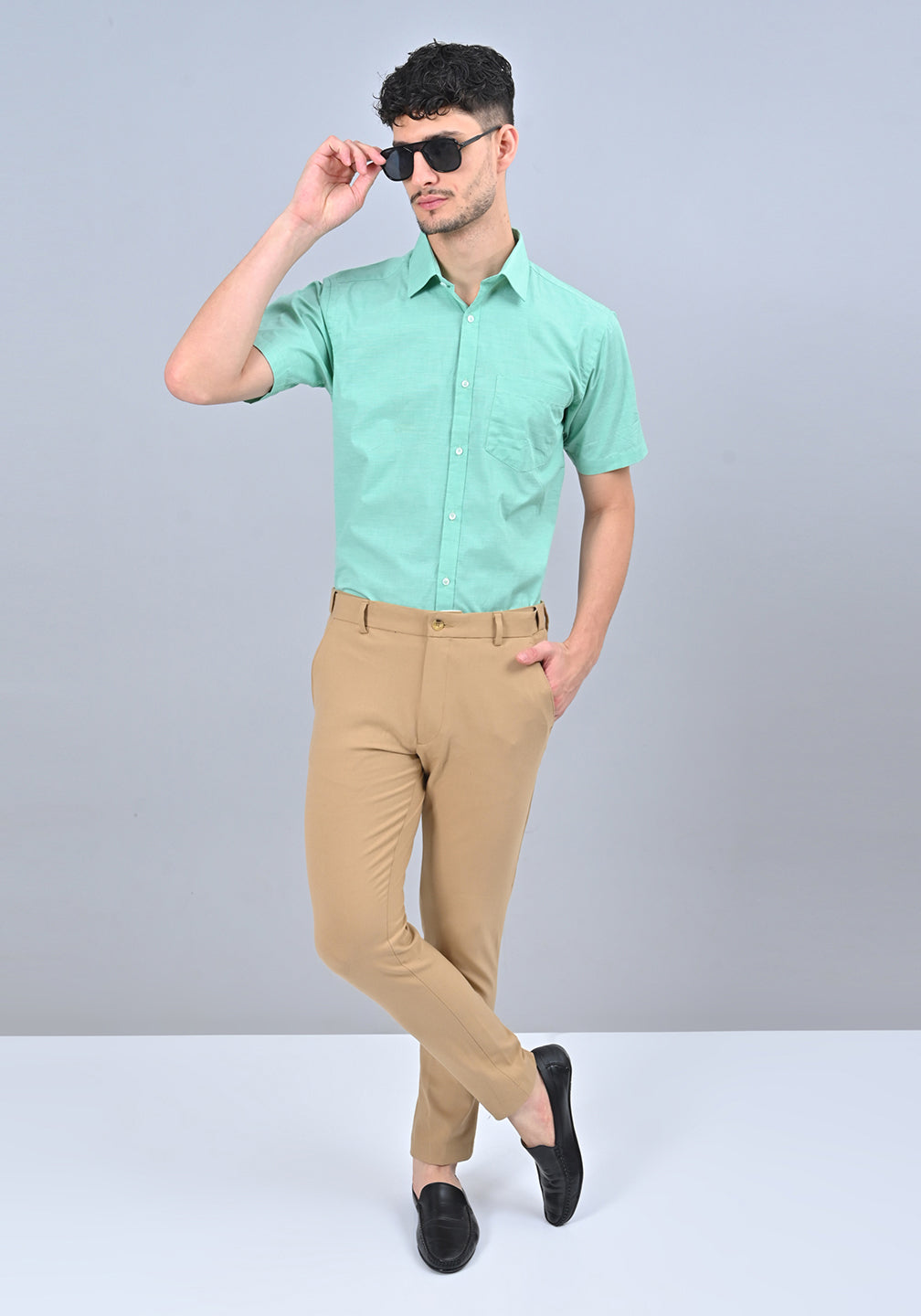 Pista Green Colour Solid Formal Half Sleeve Shirt