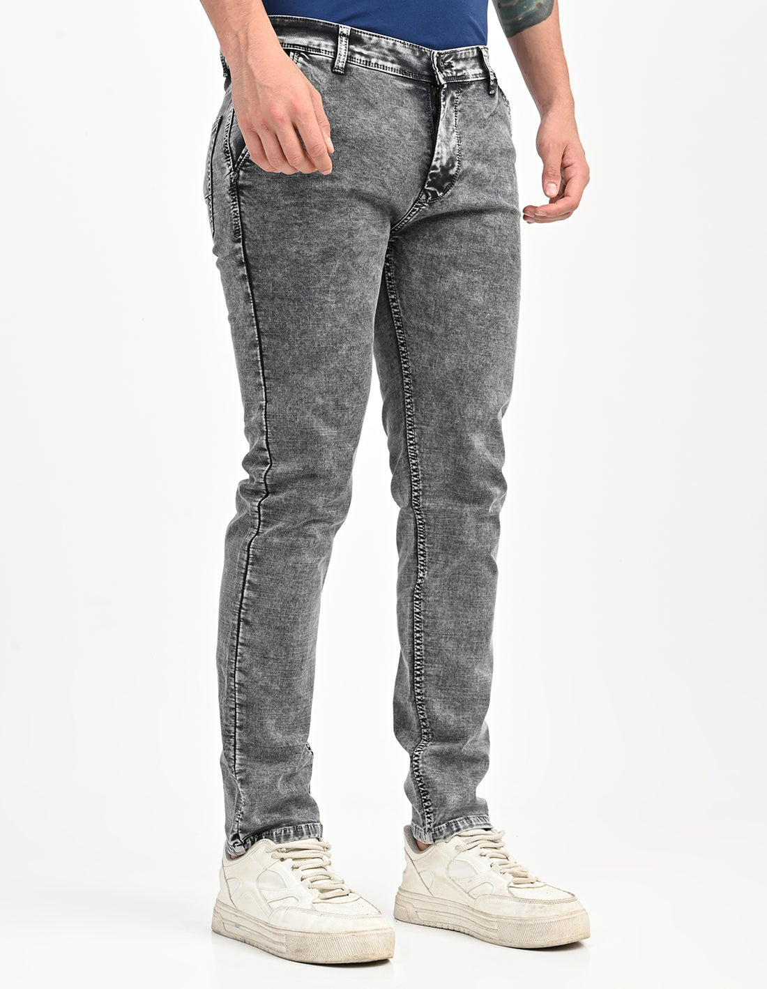 Men Mid Rise Slim Fit Clean Look Stretchable Jeans - Dark Grey