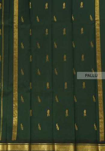 Dark Green Colour Traditional Saree One Side Border Without Blouse