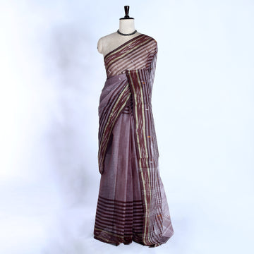 Dark Brown Bengal Cotton Saree For Women | Daily Office Wear Summer Collection | Jeyachandran - Full View