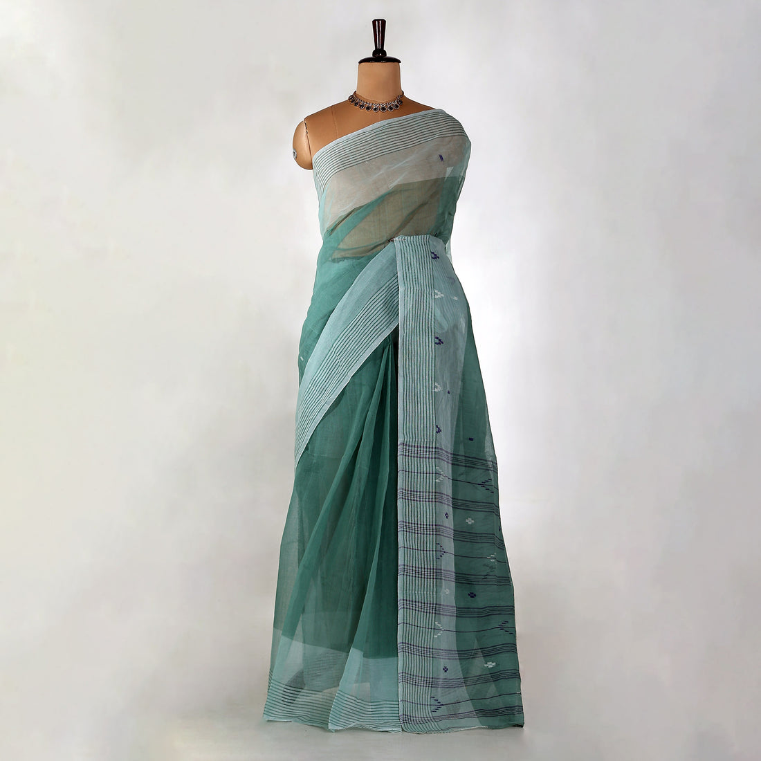Dark Green Bengal Cotton Saree For Women | Daily Office Wear Summer Collection | Jeyachandran - Full View