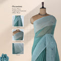 Dark Green Bengal Cotton Saree With White Striped Border And Woven Motifs Front Drape View On Mannequin