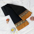 Dark Green Mangalagiri Cotton Saree with Yellow Border and Elephant Motif Zari Design
