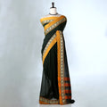 Dark Green Mangalagiri Cotton Saree with Yellow Border and Pallu - Full View