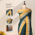 Dark Green Mangalagiri Cotton Saree with a Yellow Border Elephant Motif Zari Detailing and Striped Pallu