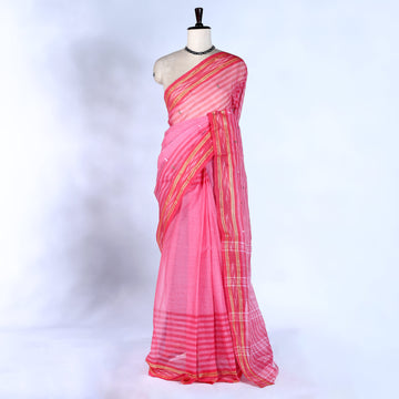 Dark Pink Bengal Cotton Saree For Women | Daily Office Wear Summer Collection | Jeyachandran - Full View