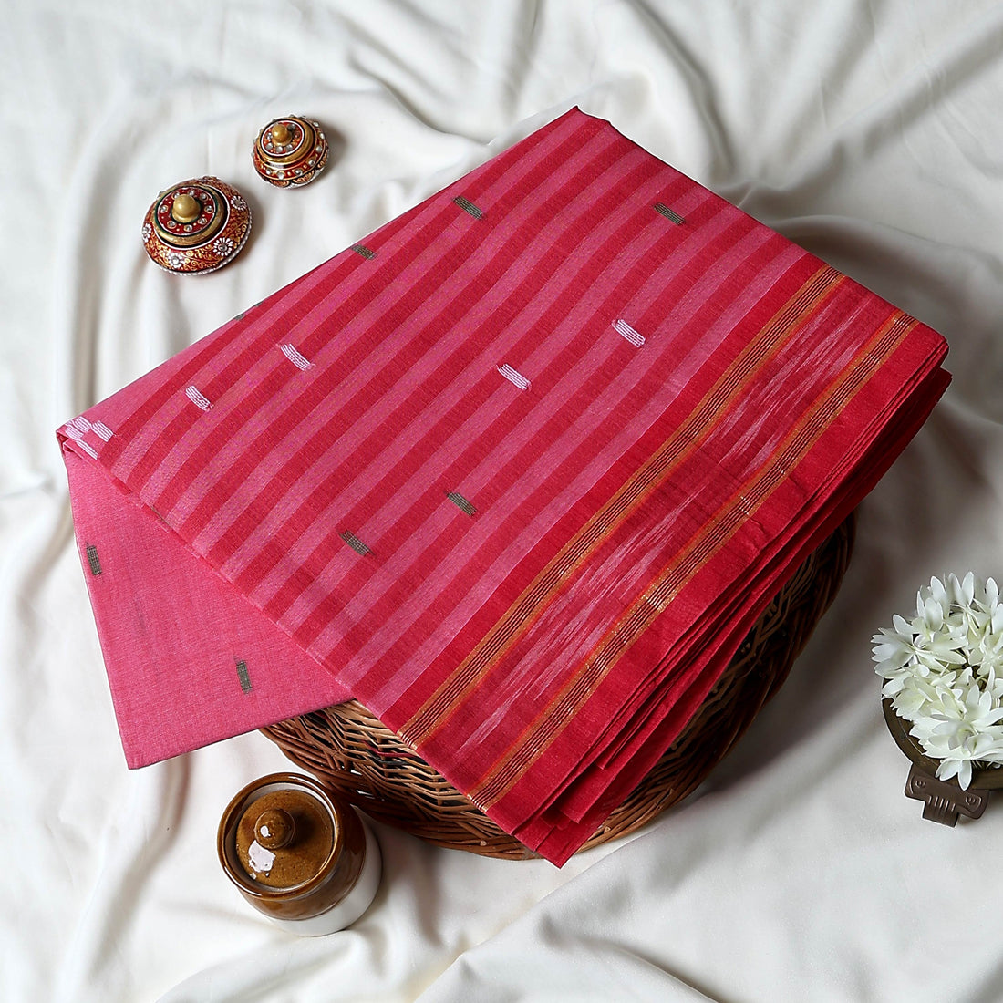 Dark Pink Bengal Cotton Saree For Women | Daily Office Wear Summer Collection | Jeyachandran - Full View