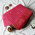 Dark Pink Bengal Cotton Saree With Striped Weave Contrast Border And Woven Motifs  Folded Product View
