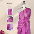 Dark Purple Bengal Cotton Saree Featuring Woven Stripes, Butta Motifs And Contrast Pallu Draped Front View