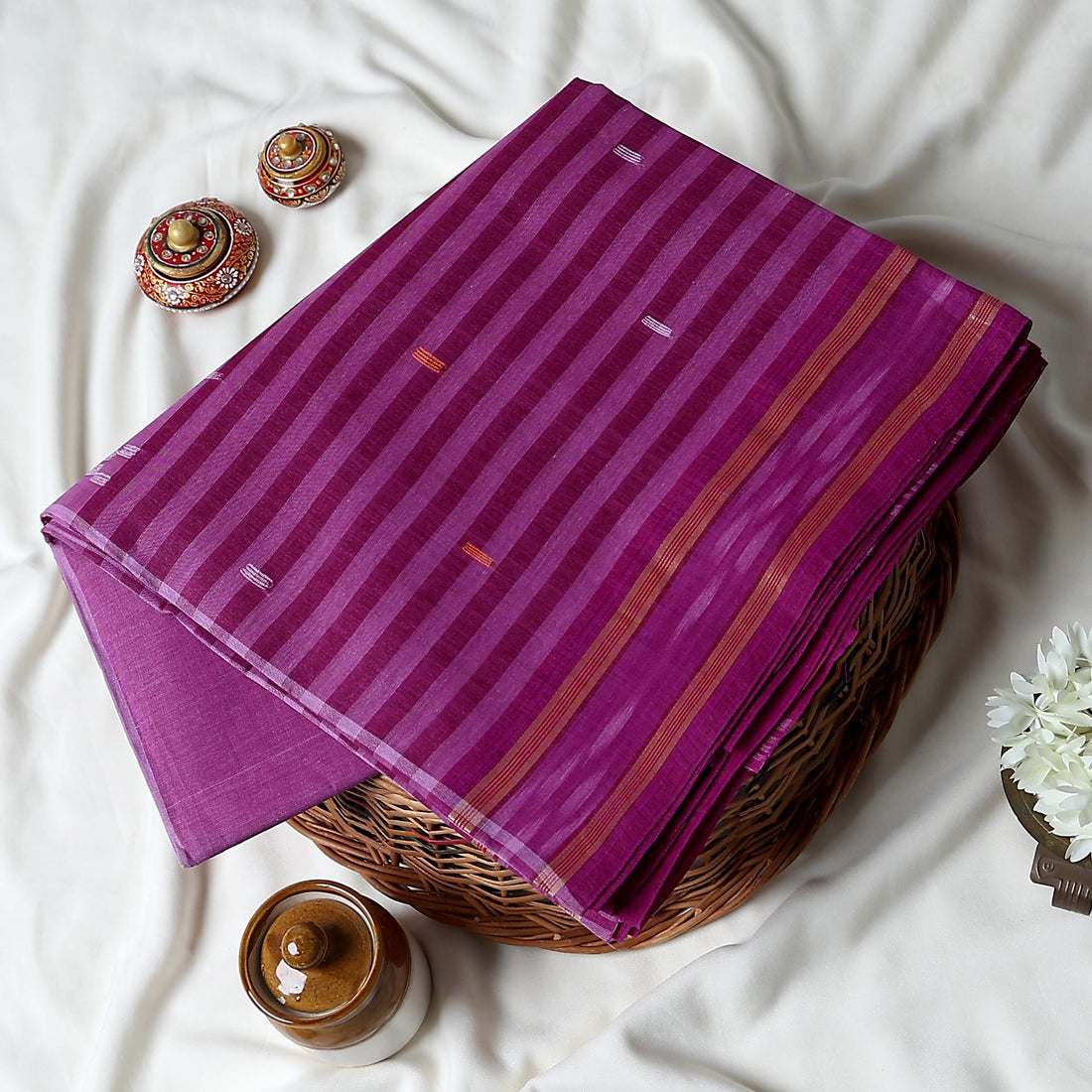 Dak Purple Bengal Cotton Saree For Women | Daily Office Wear Summer Collection | Jeyachandran - Full View