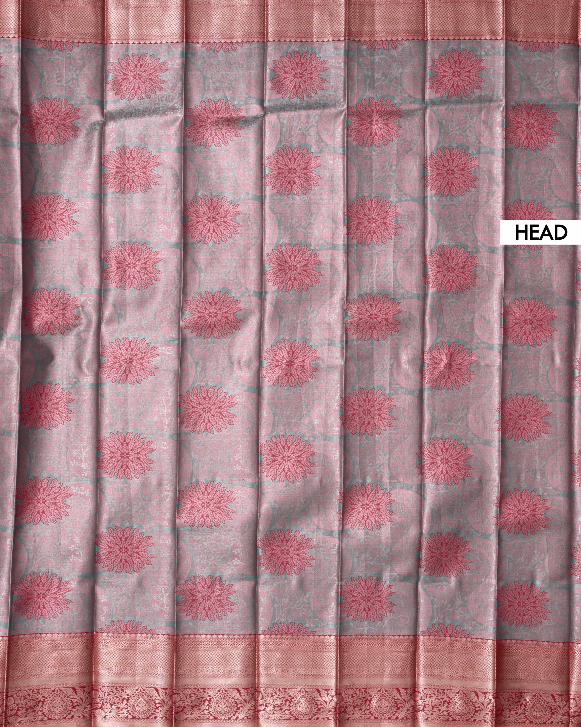 Designer Kanchipuram Tissue Silk Saree with Intricate Floral Zari Weaving and Stone Embellished Motifs - Green-Head