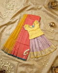 Designer Mom & Daughter Matching Silk Saree with Pattu Pavadai Ensemble
