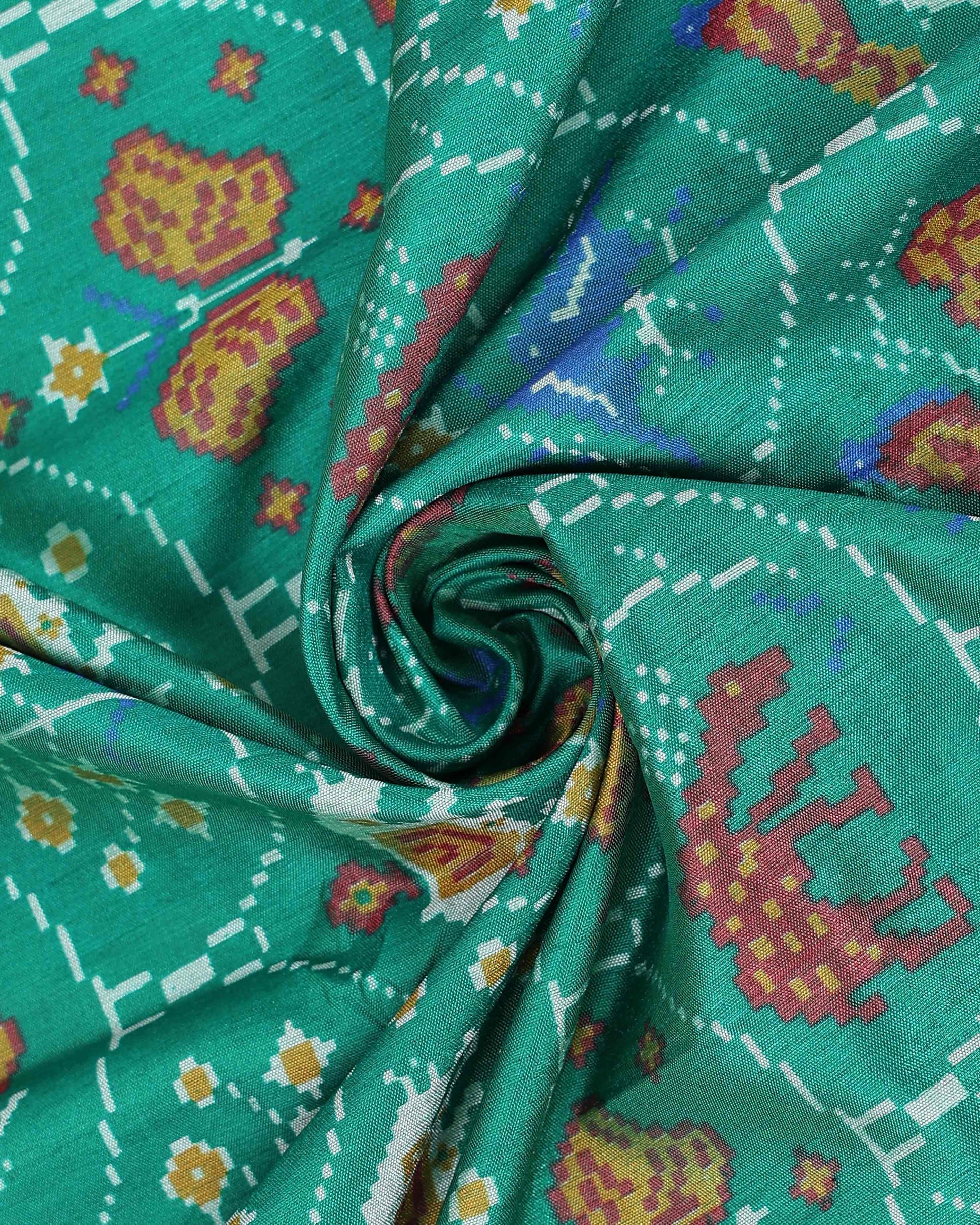 Designer Patola Saree with Intricate Elephant and Geometric Patterns - Green-close
