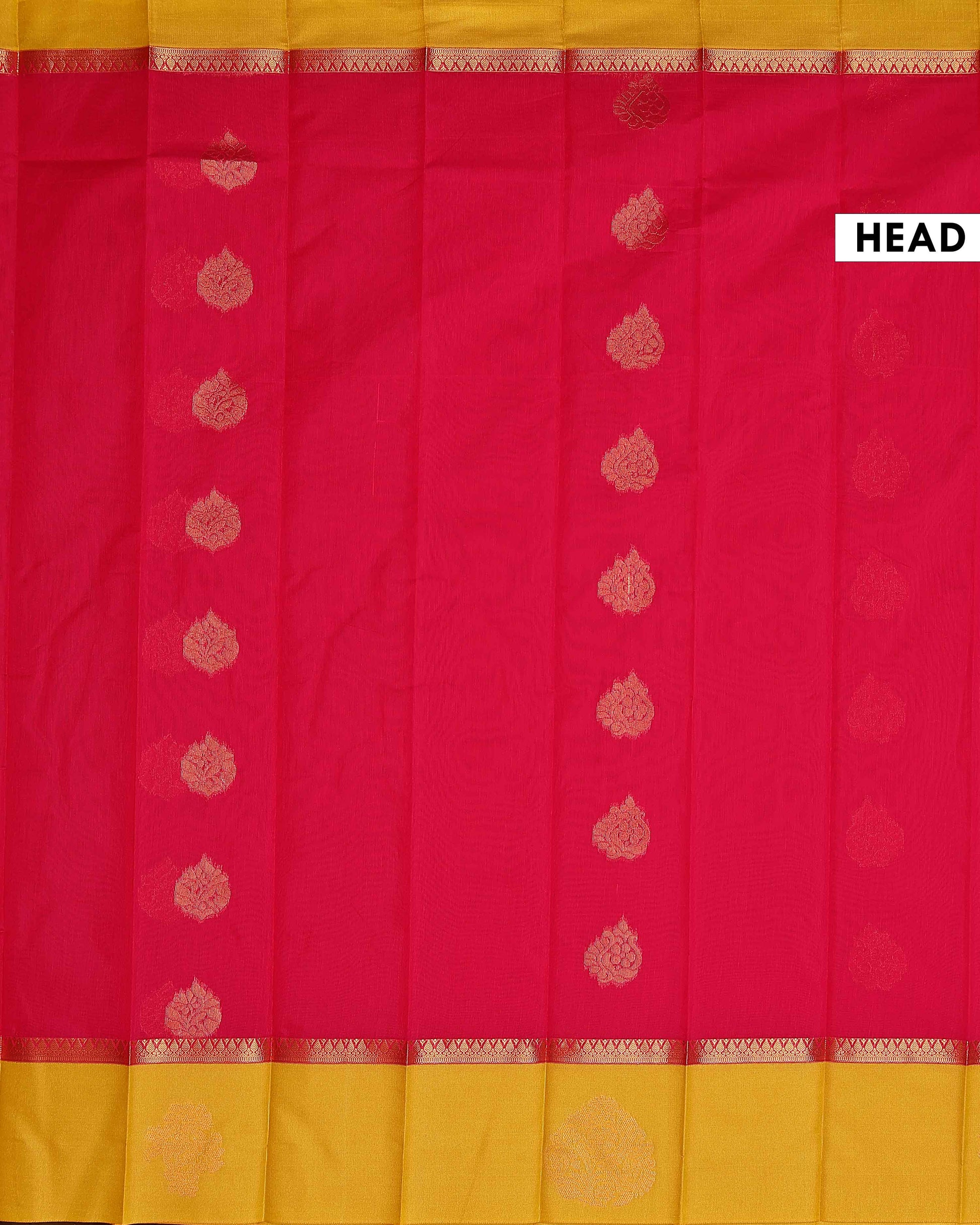 Elampillai Handwoven Silk Cotton Saree with Intricate Zari Woven Contrast Korvai Border - Dark Pink