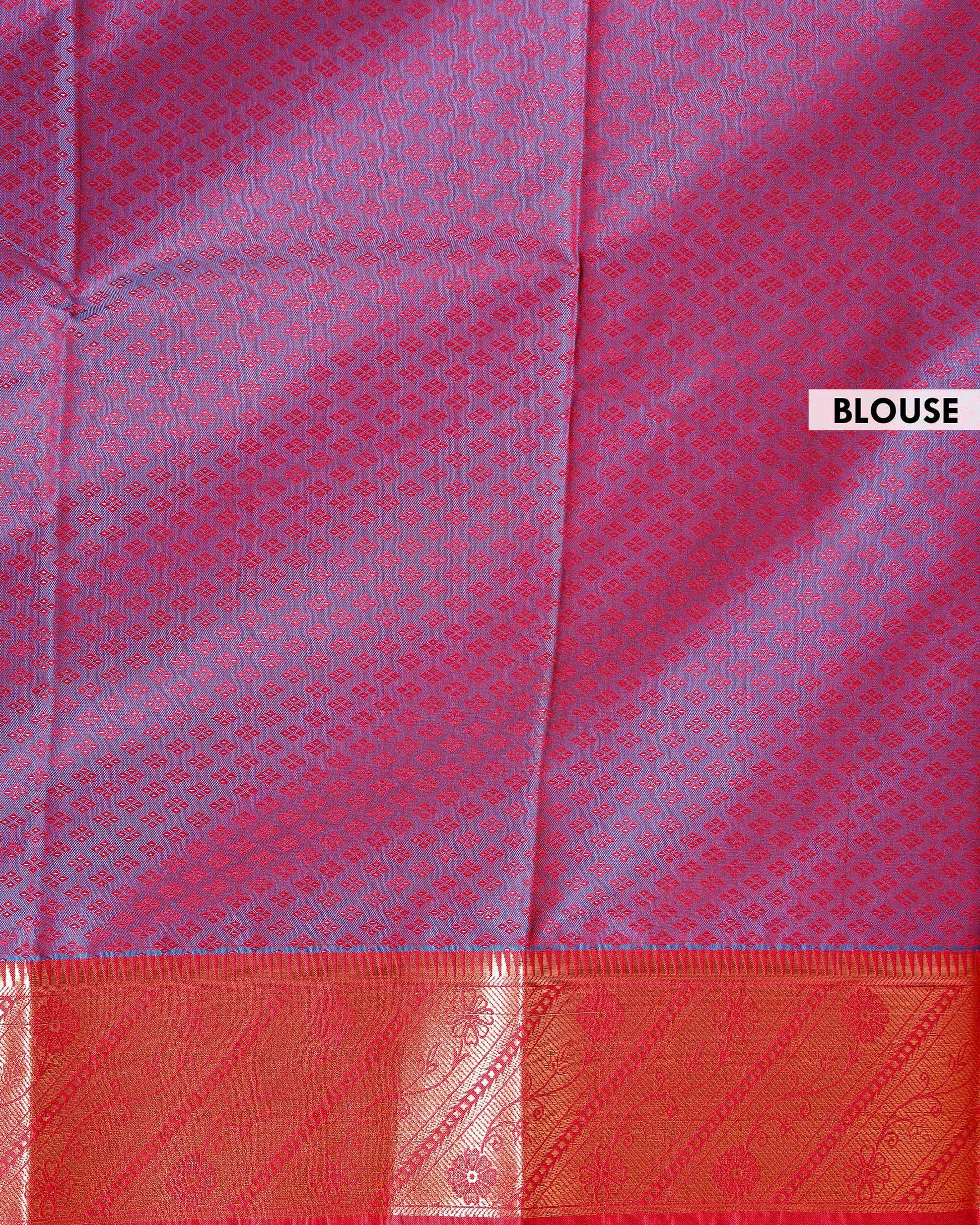 Elampillai Silk Cotton Saree with Intricate Woven Motifs and Rich Contrast Border - Teal-BLOUSE