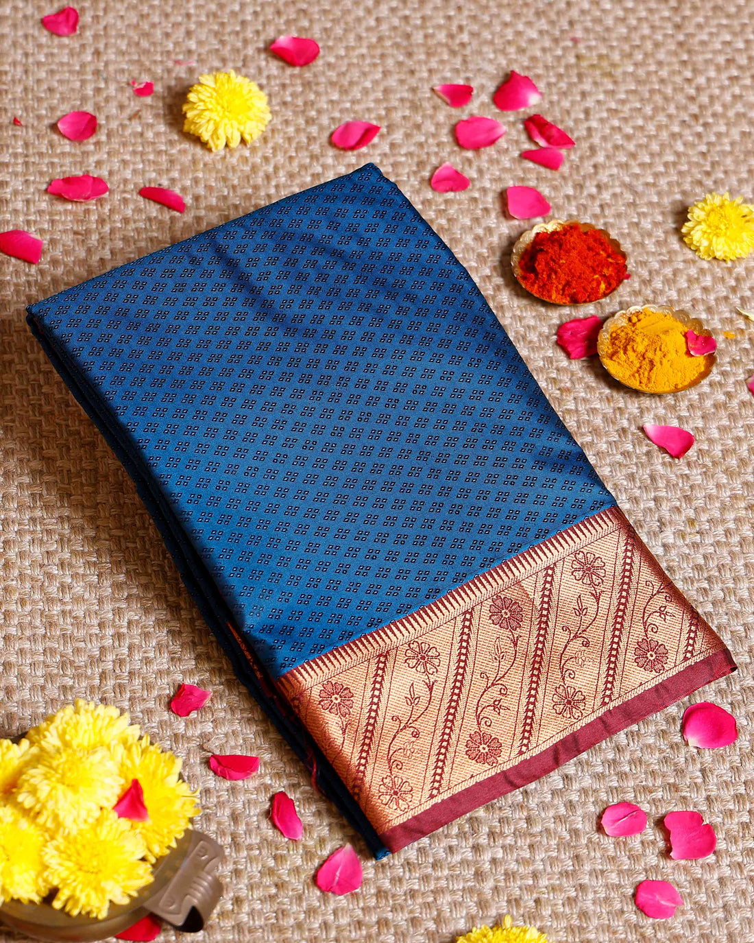 Elampillai Silk Cotton Saree with Intricate Woven Motifs and Rich Contrast Border - Teal