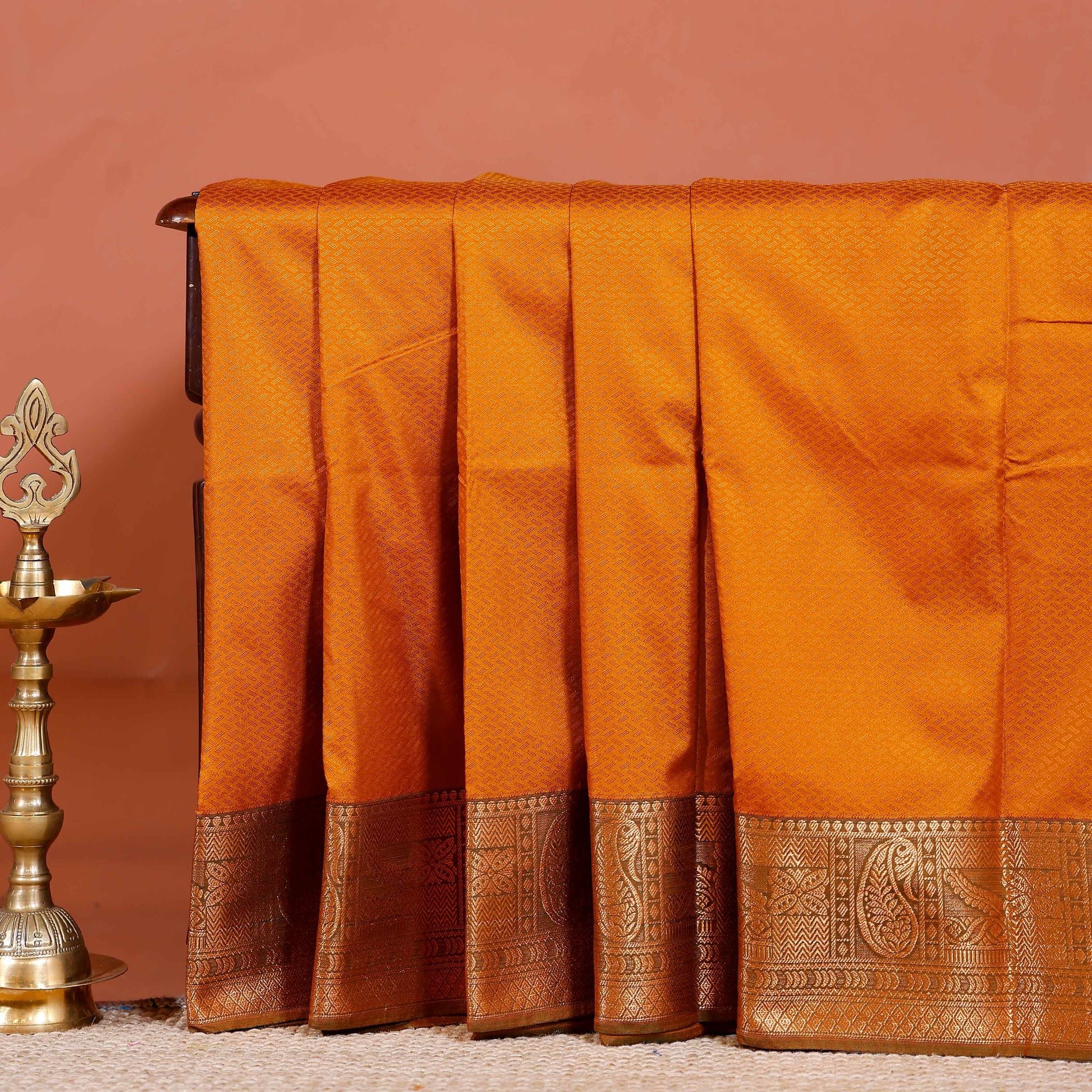 Elampillai Silk Cotton Saree with Intricate Zari Border & Weave Pattern - Mustard