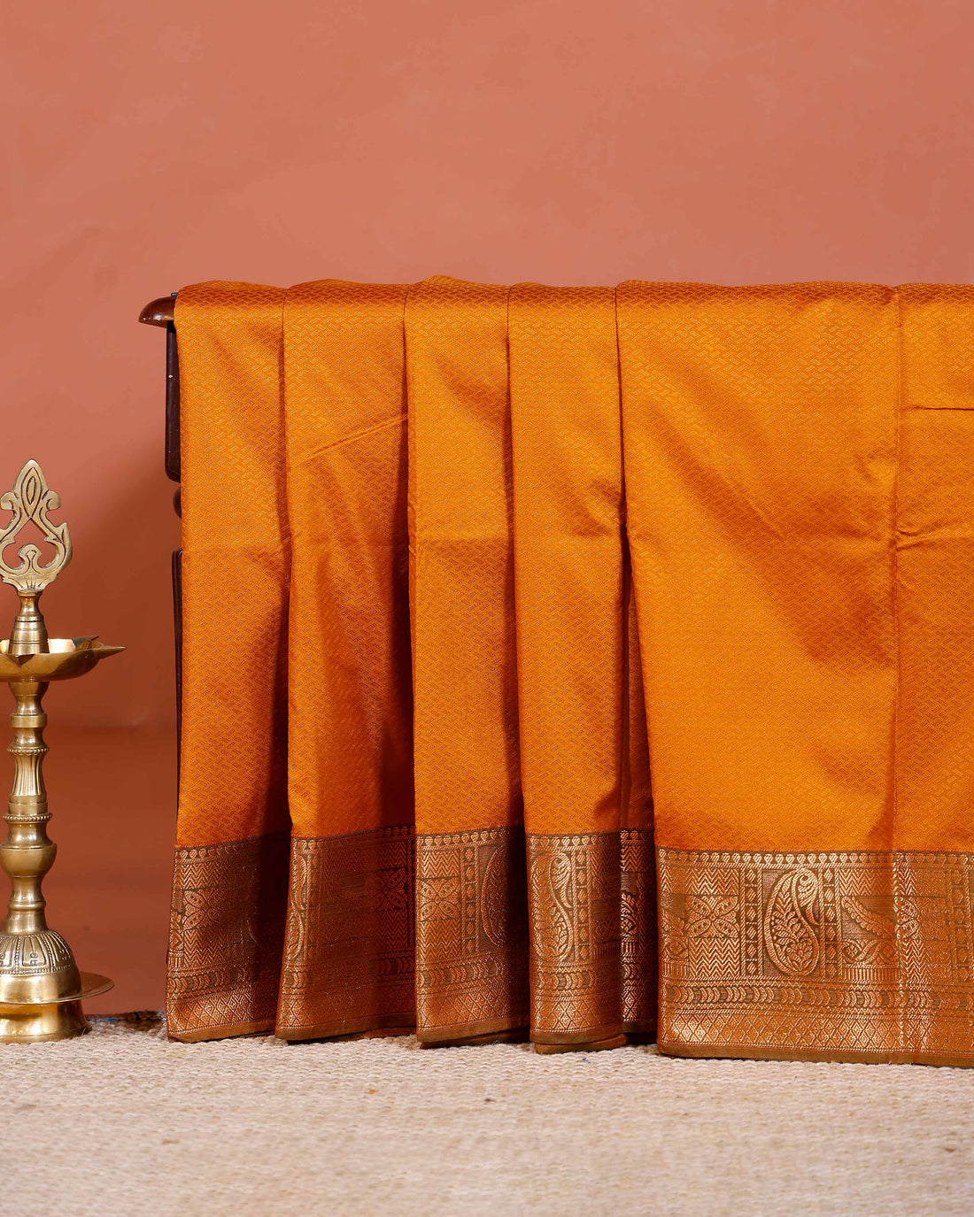 Elampillai Silk Cotton Saree with Intricate Zari Border & Weave Pattern - Mustard