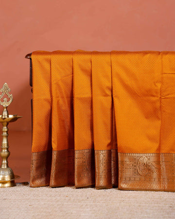 Elampillai Silk Cotton Saree with Intricate Zari Border & Weave Pattern - Mustard