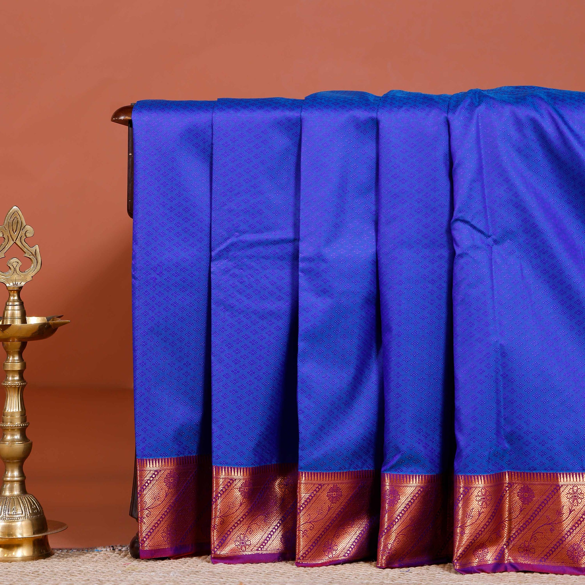 Elampillai Silk Cotton Saree with Intricate Zari Border and Butta Work - Blue