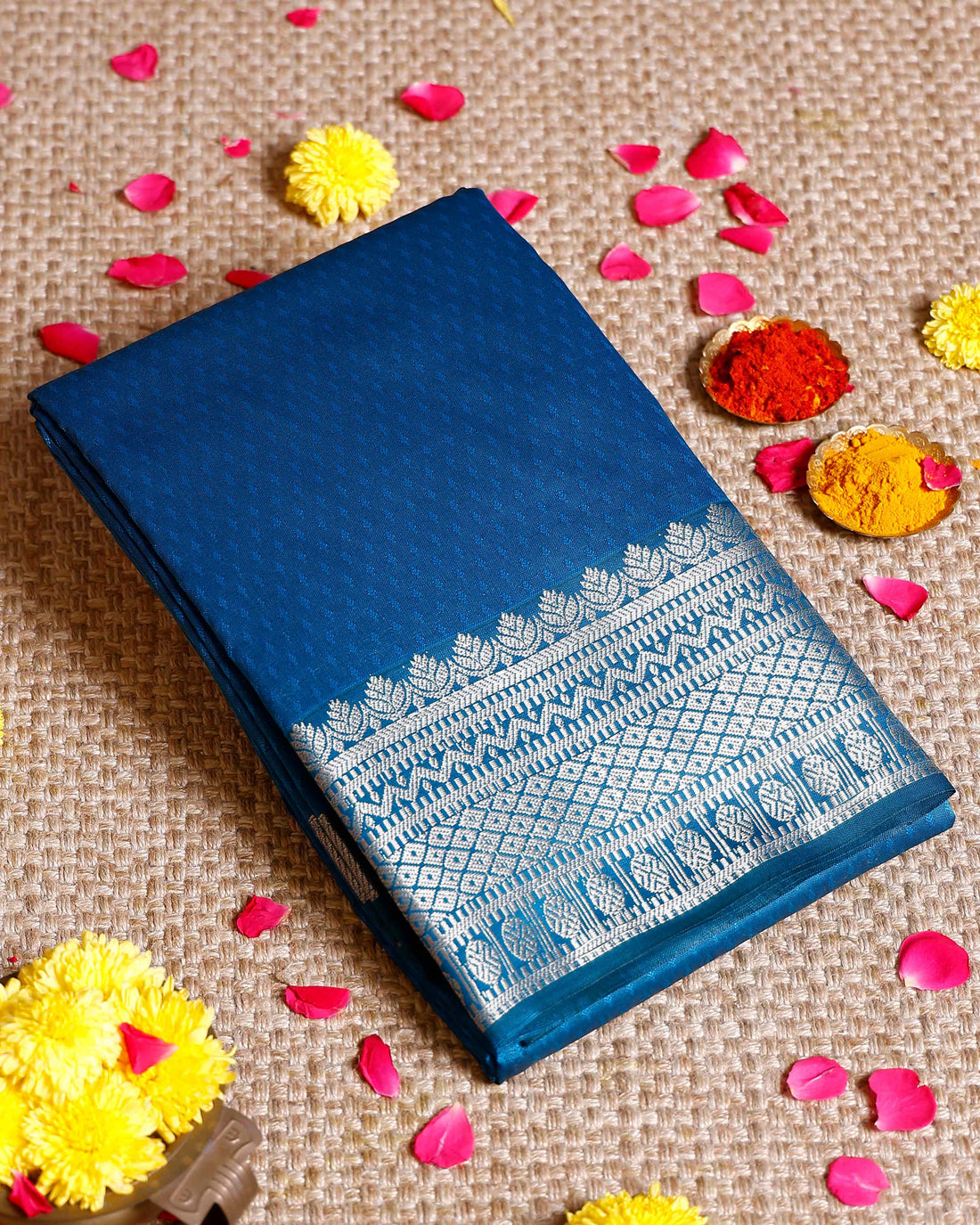 Elampillai Silk Cotton Saree with Intricate Zari Border and Pallu Design - Teal