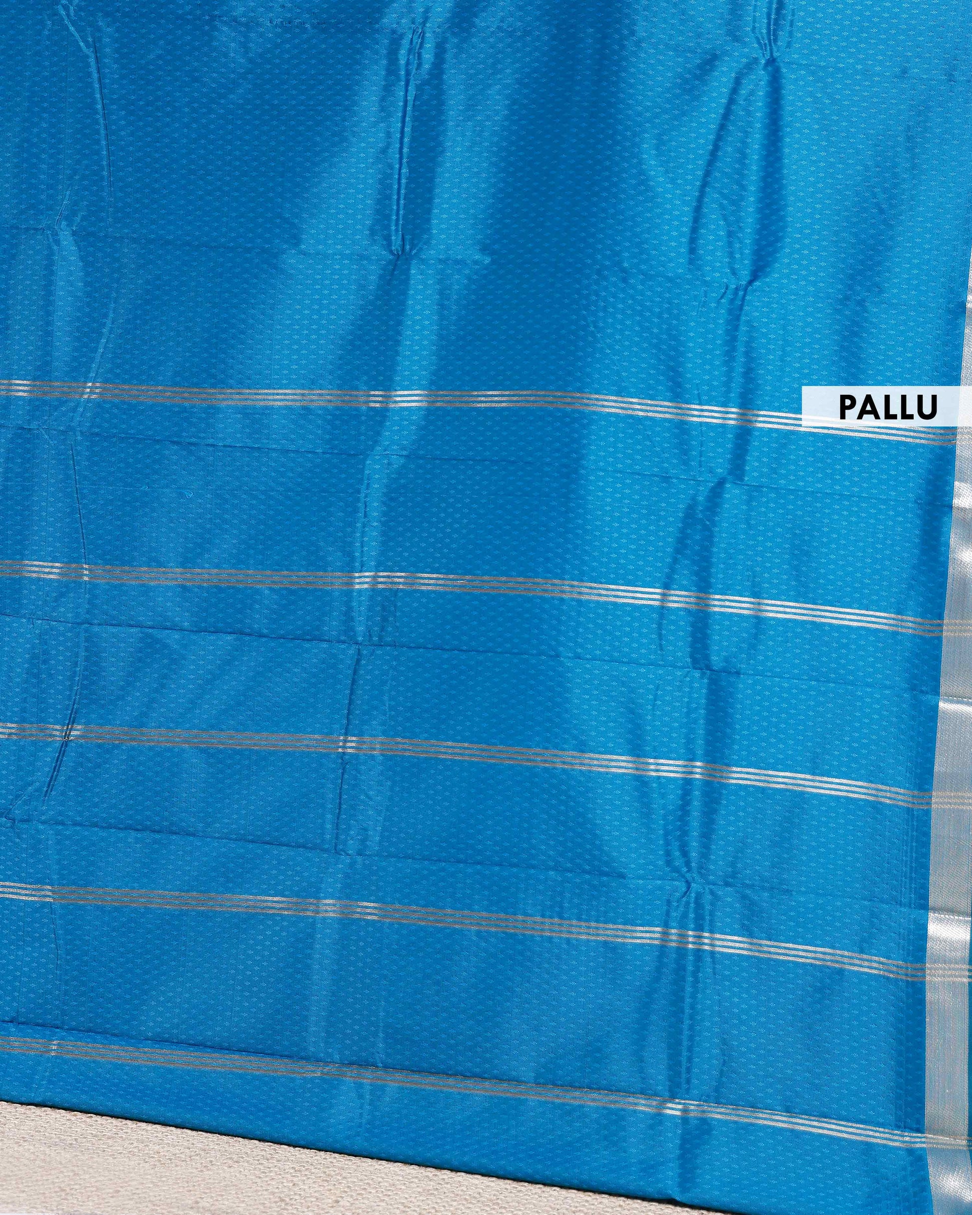  Elampillai Silk Cotton Saree with Intricate Zari Border and Pallu Design - Teal-PALLU