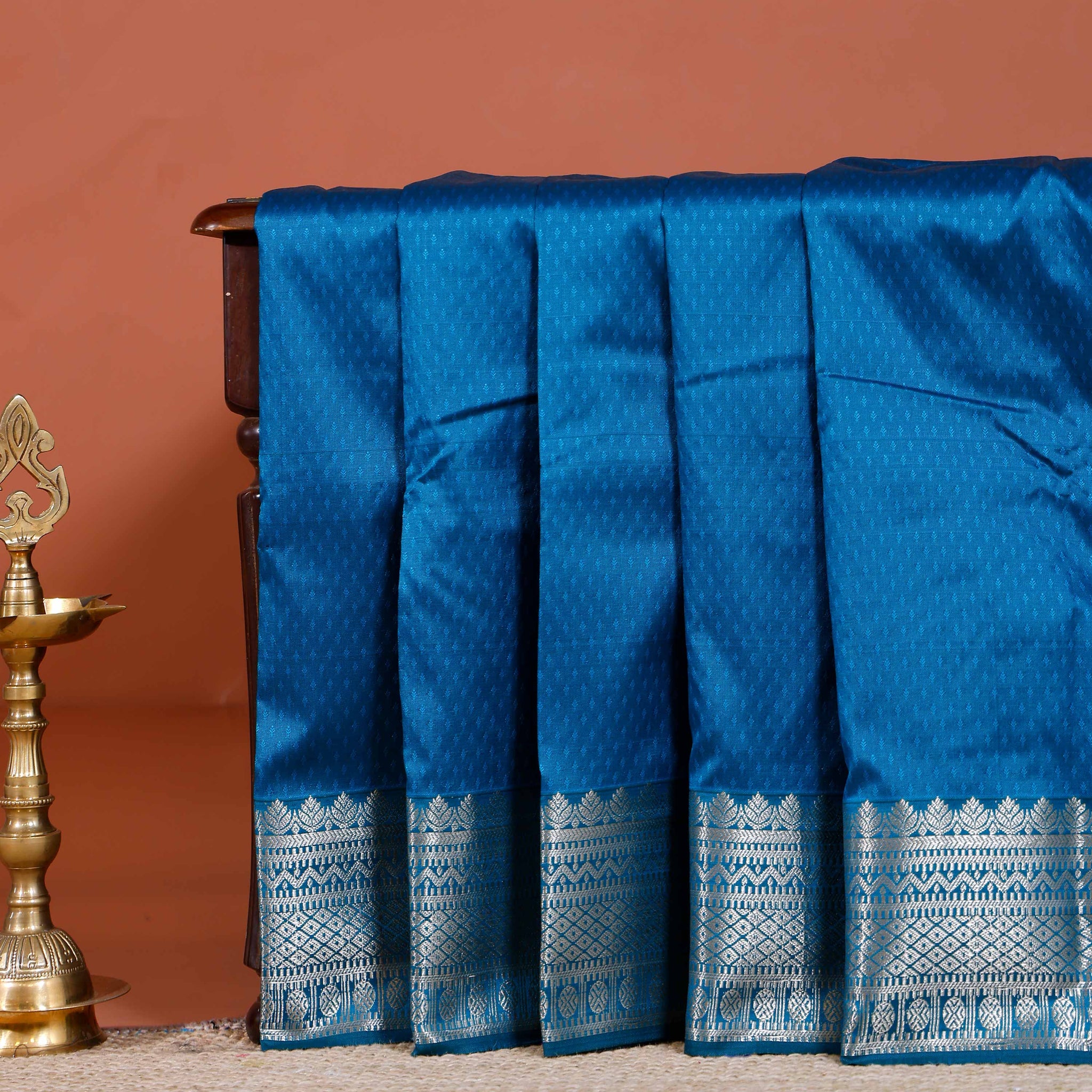 Elampillai Silk Cotton Saree with Intricate Zari Border and Pallu Design - Teal