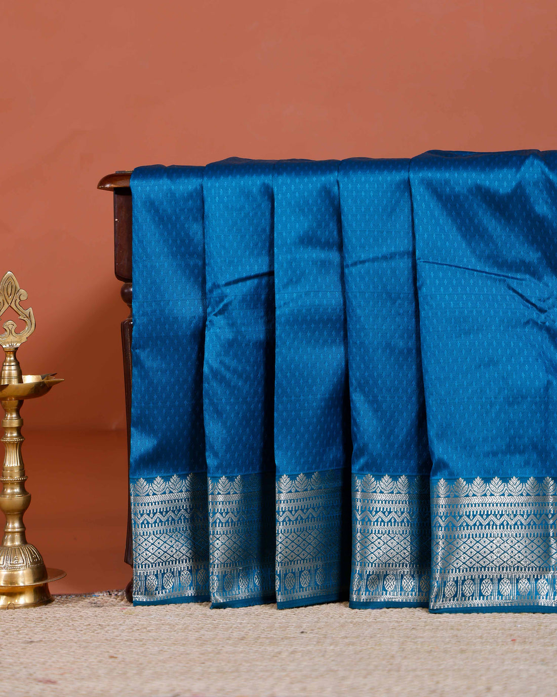 Elampillai Silk Cotton Saree with Intricate Zari Border and Pallu Design - Teal