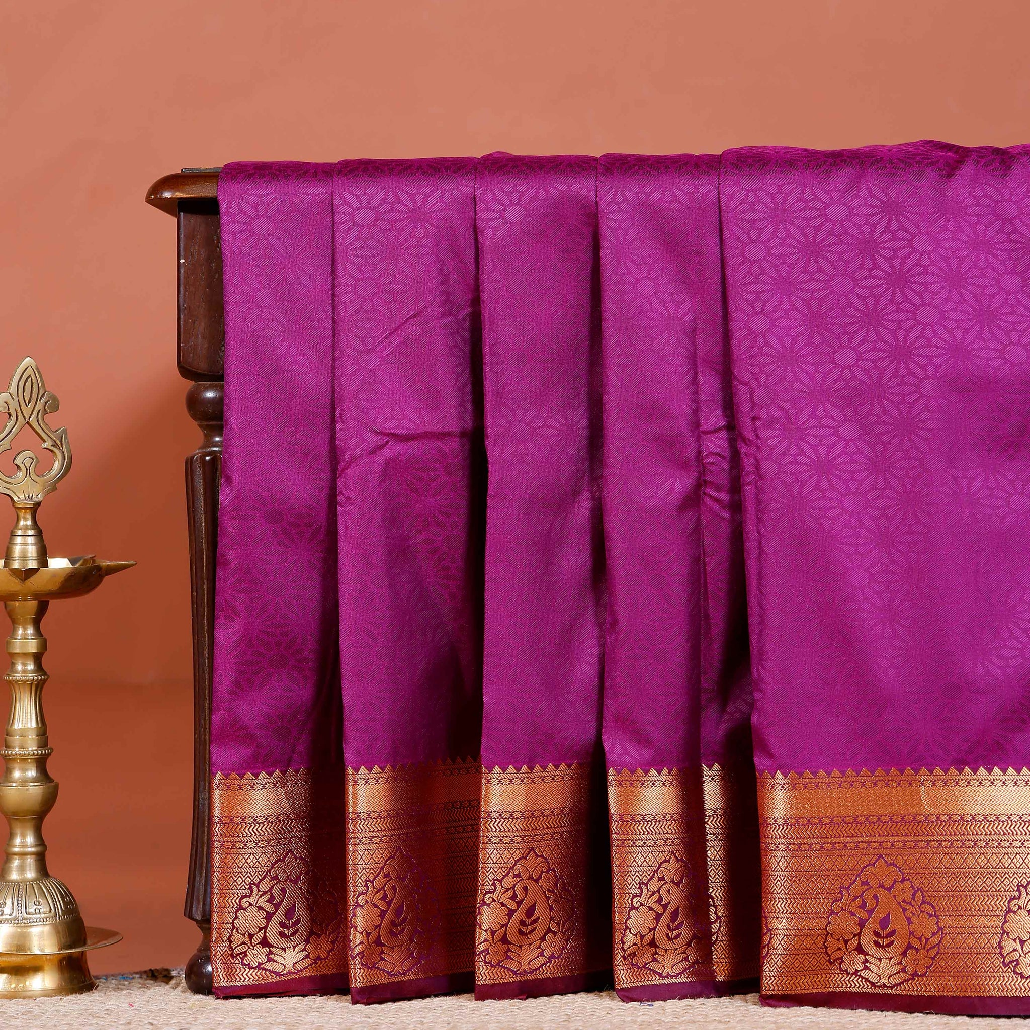 Elampillai Silk Cotton Saree with Intricate Zari Border and Traditional Motifs - Purple