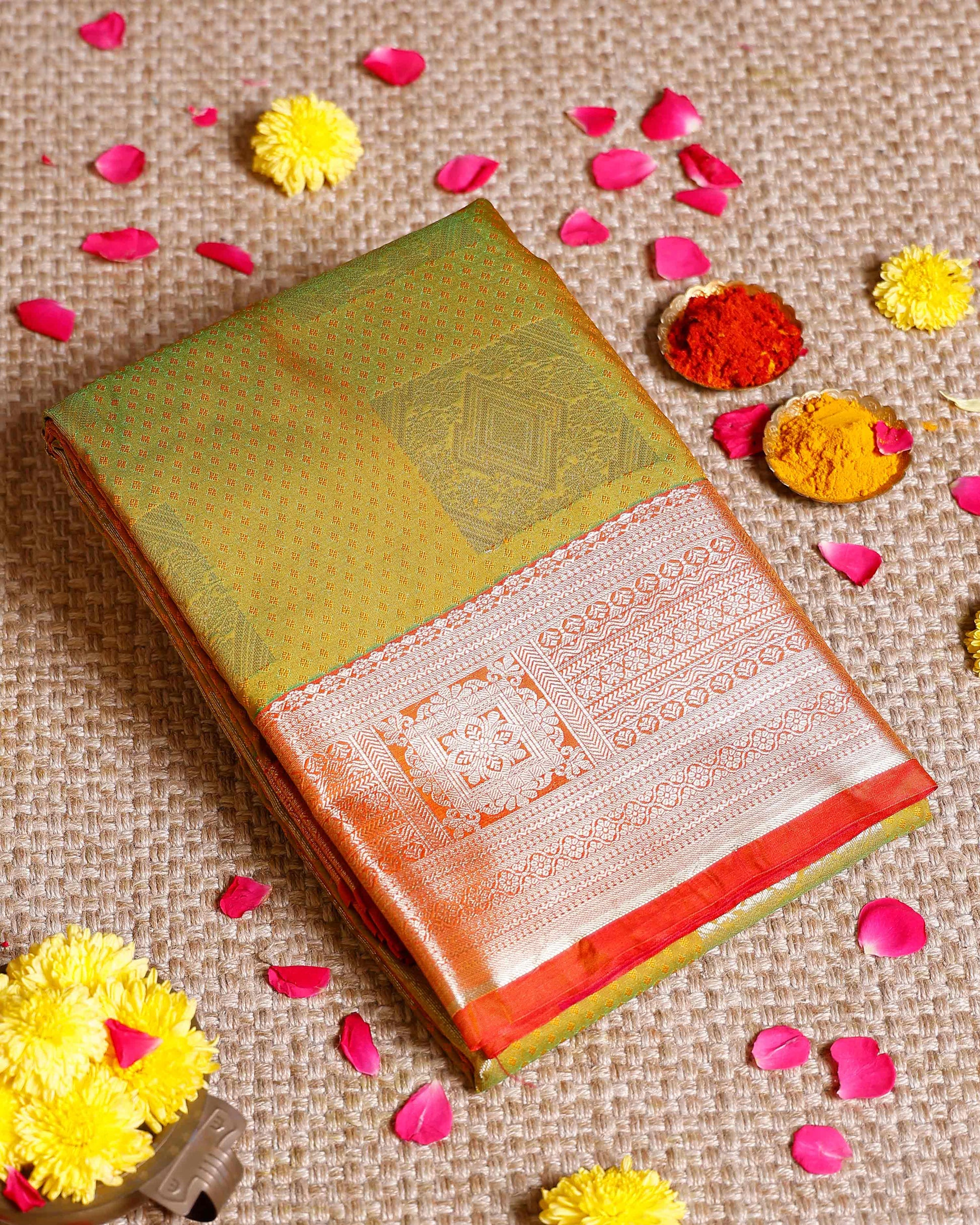 Elampillai Silk Cotton Saree with Intricate Zari Weave & Traditional Motifs - Green-MAIN