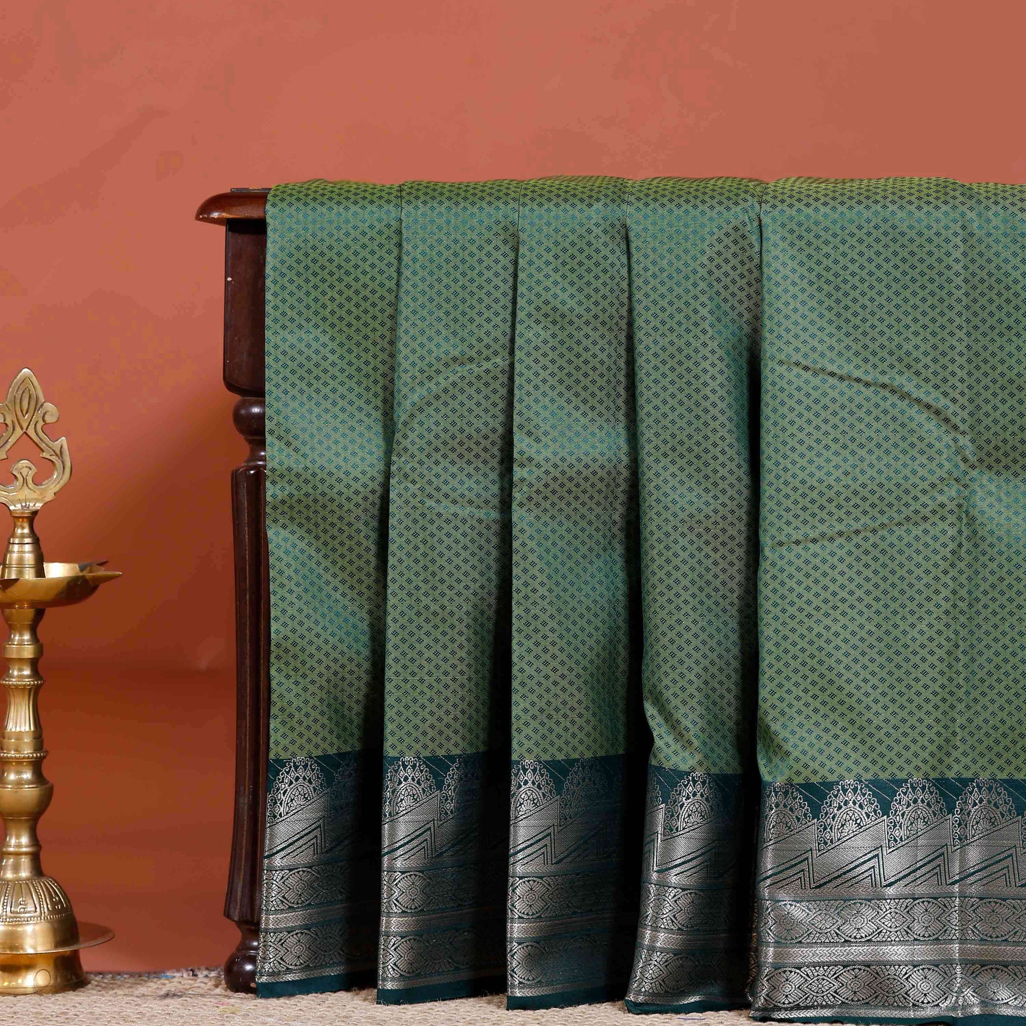 Elampillai Silk Cotton Saree with Intricate Zari Weave and Traditional Border - Green-MAIN