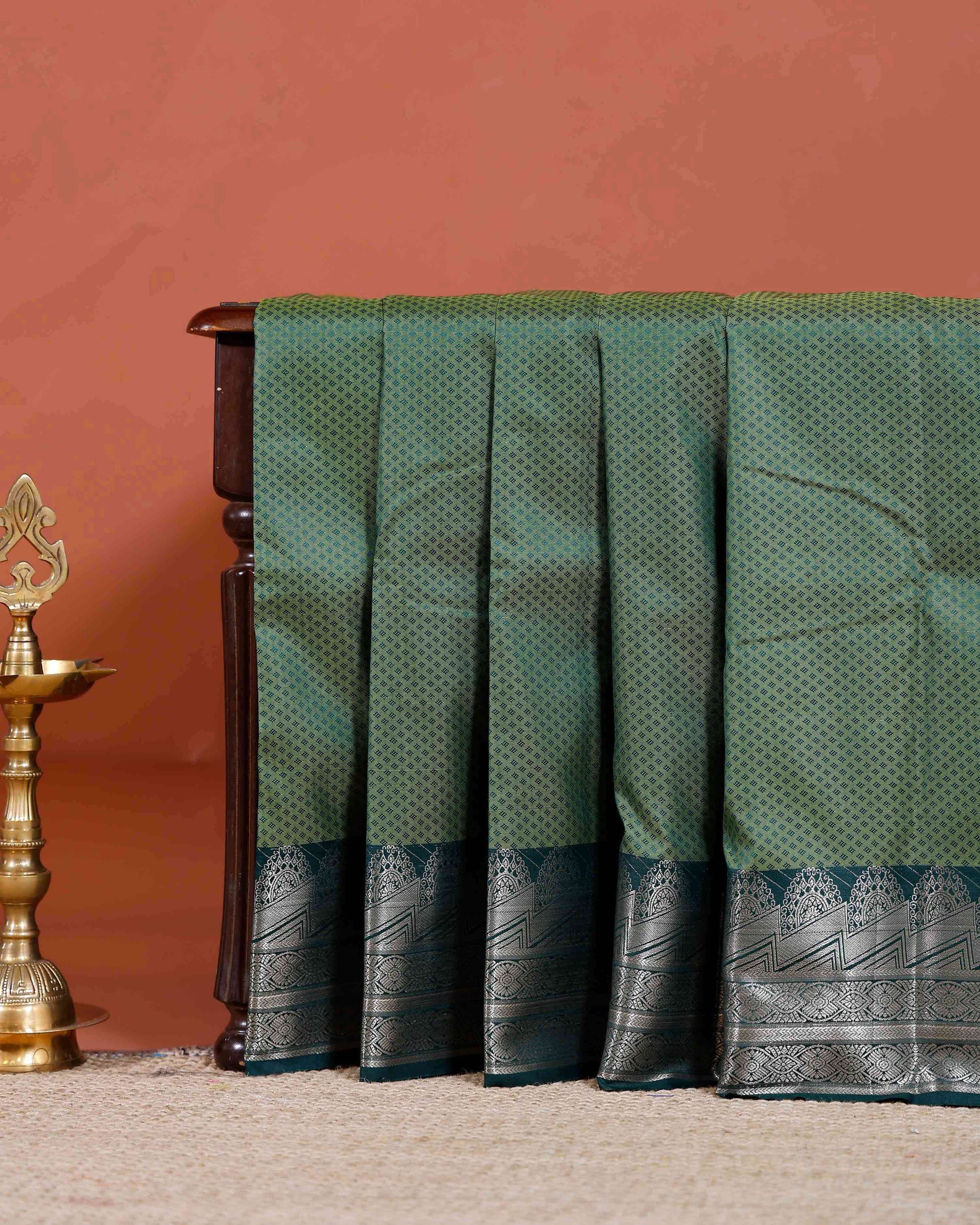 Elampillai Silk Cotton Saree with Intricate Zari Weave and Traditional Border - Green-MAIN