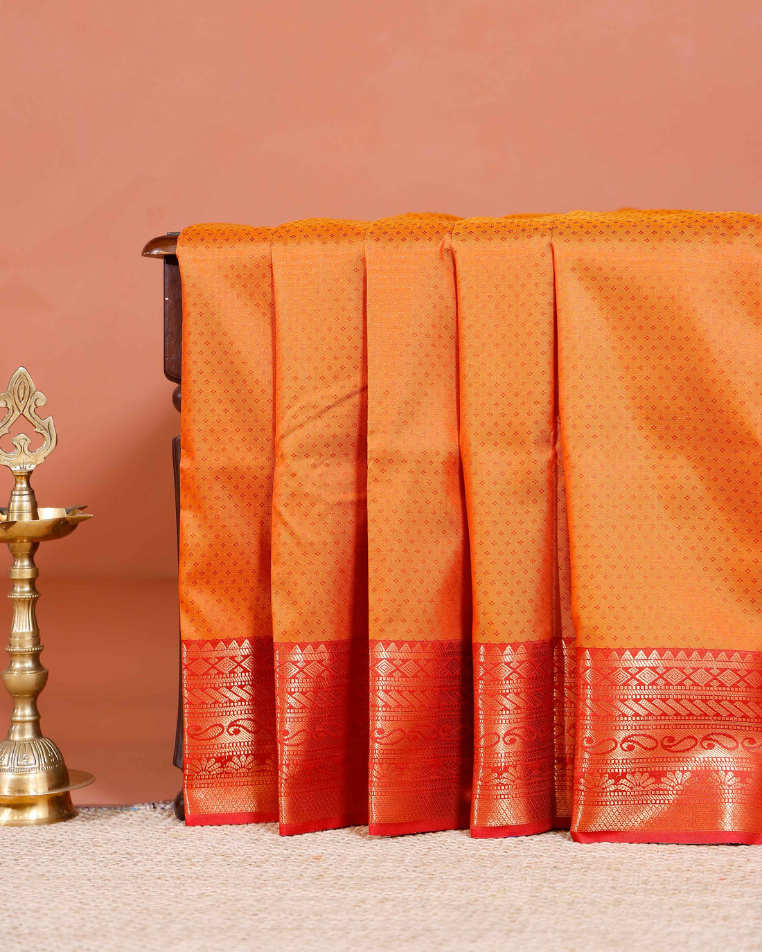 Elampillai Silk Cotton Saree with Intricate Zari Weave and Traditional Border Design- Orange-MAIN