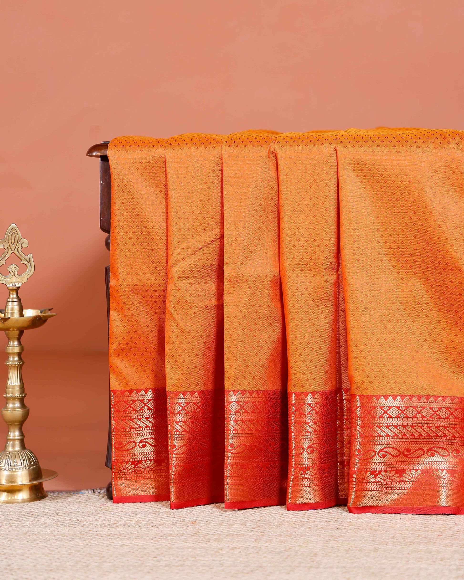 Elampillai Silk Cotton Saree with Intricate Zari Weave and Traditional Border Design- Orange-MAIN