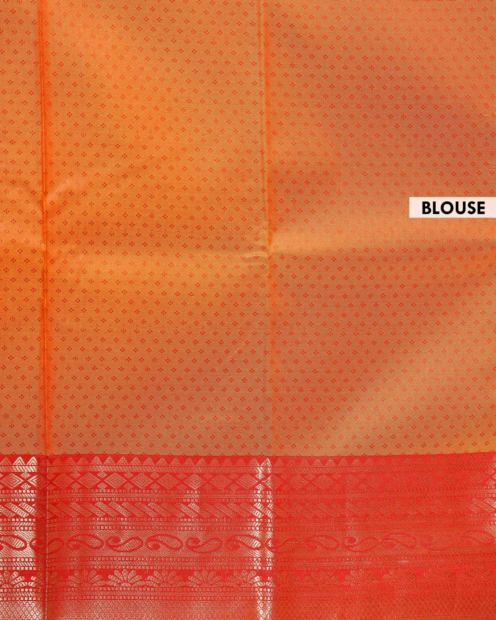 Elampillai Silk Cotton Saree with Intricate Zari Weave and Traditional Border Design- Orange-blouse