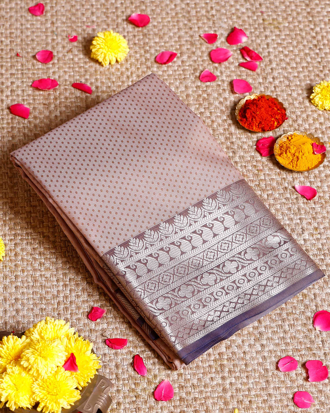 Elampillai Silk Cotton Saree with Intricate Zari Woven Motifs and Traditional Border - Beige