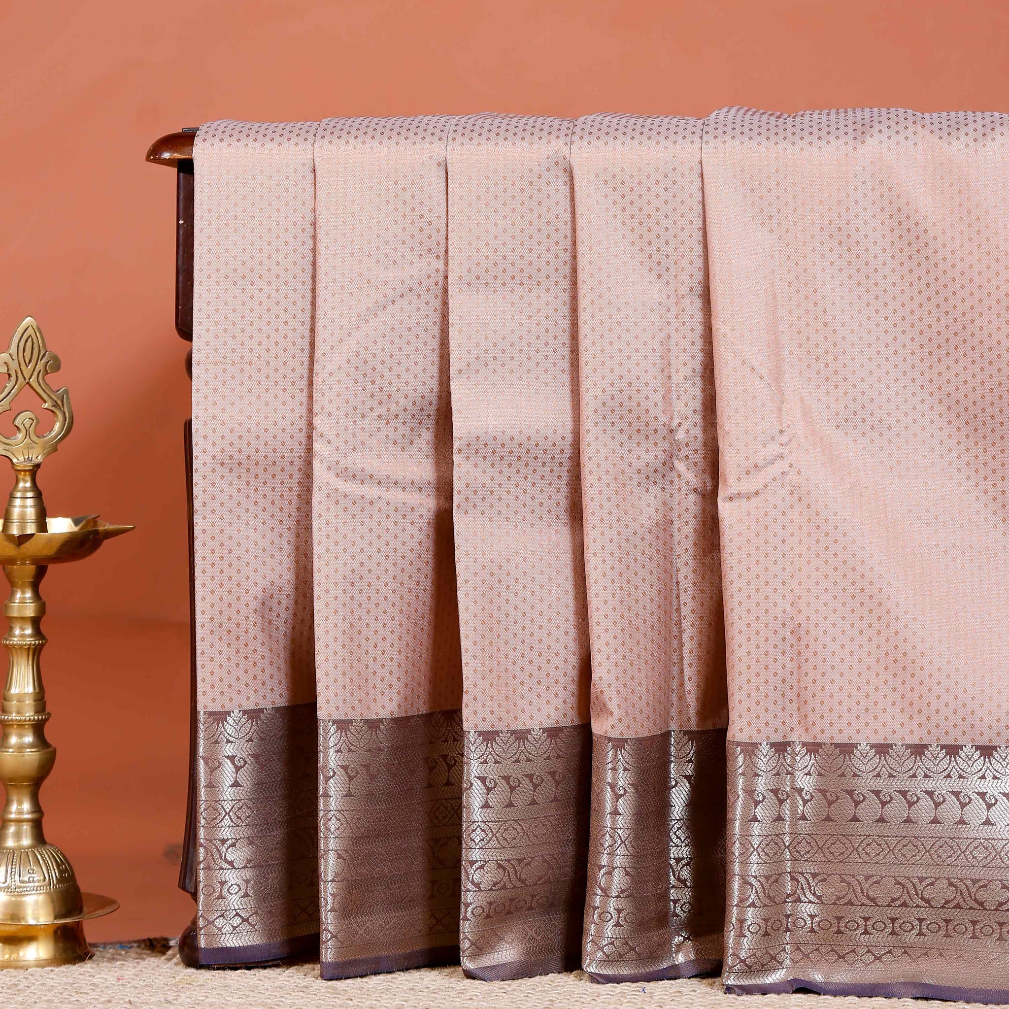 Elampillai Silk Cotton Saree with Intricate Zari Woven Motifs and Traditional Border - Beige