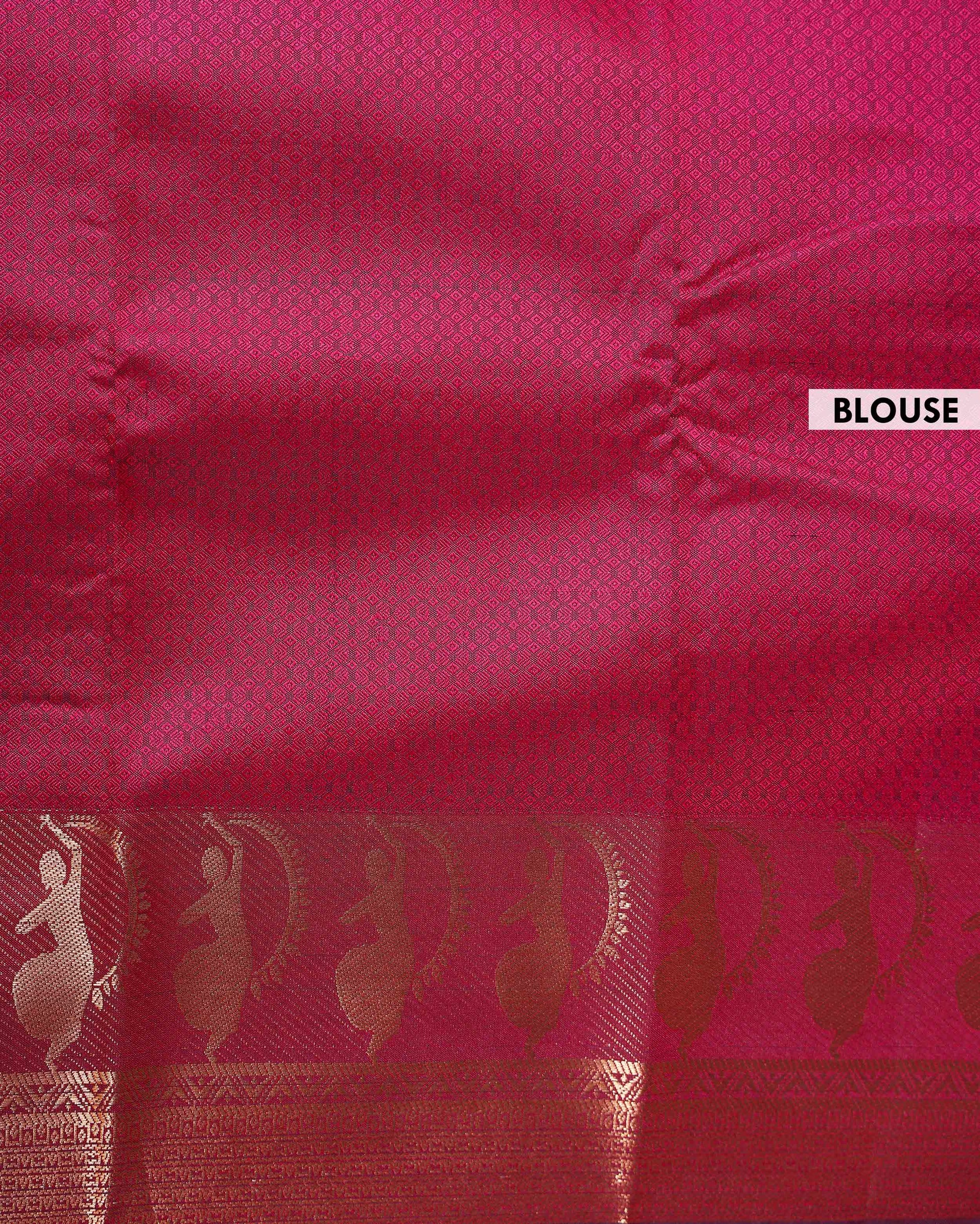Elampillai Silk Cotton Saree with Traditional Dancing Figure Motifs and Zari Border - Maroon-BLOUSE