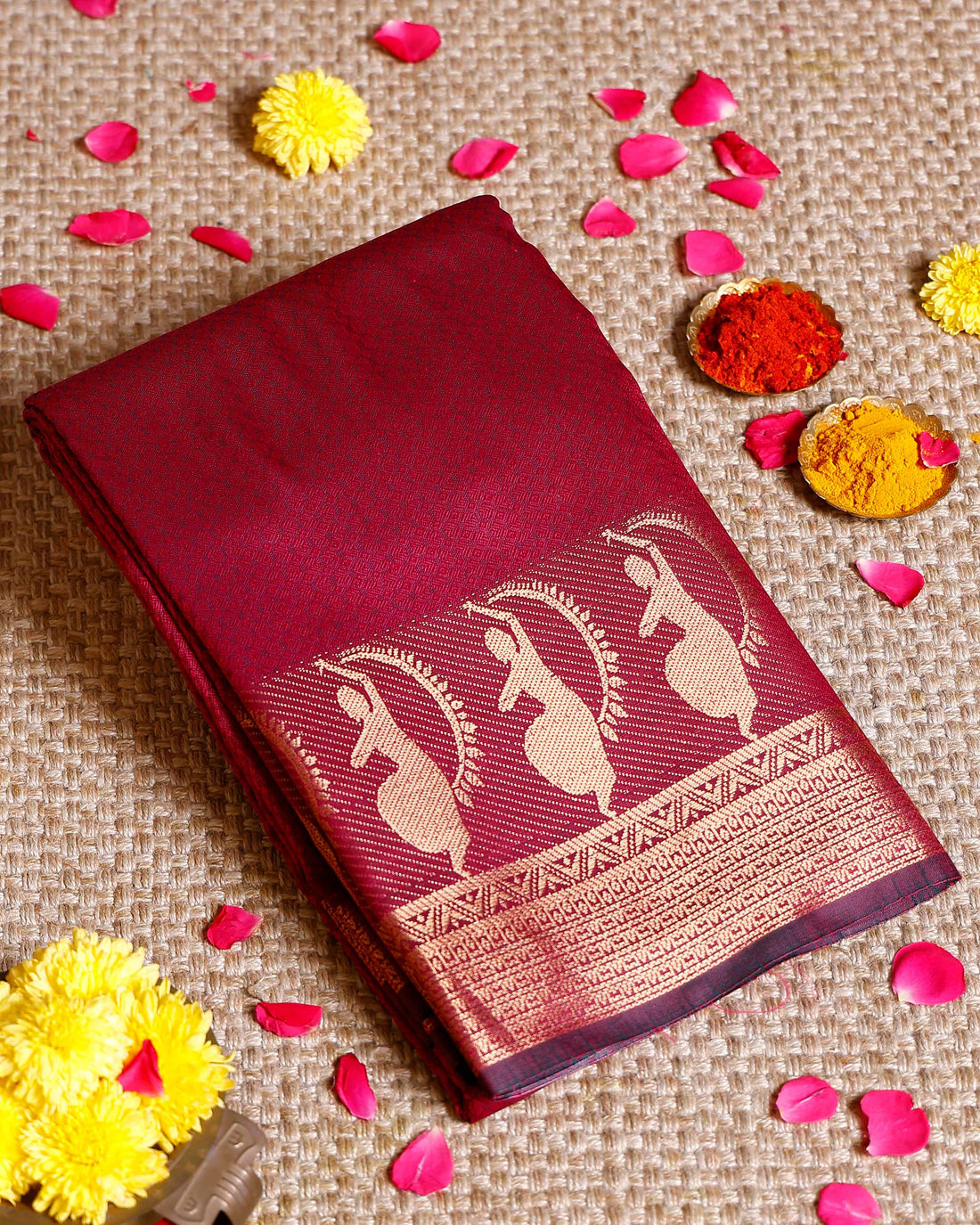 Elampillai Silk Cotton Saree with Traditional Dancing Figure Motifs and Zari Border - Maroon