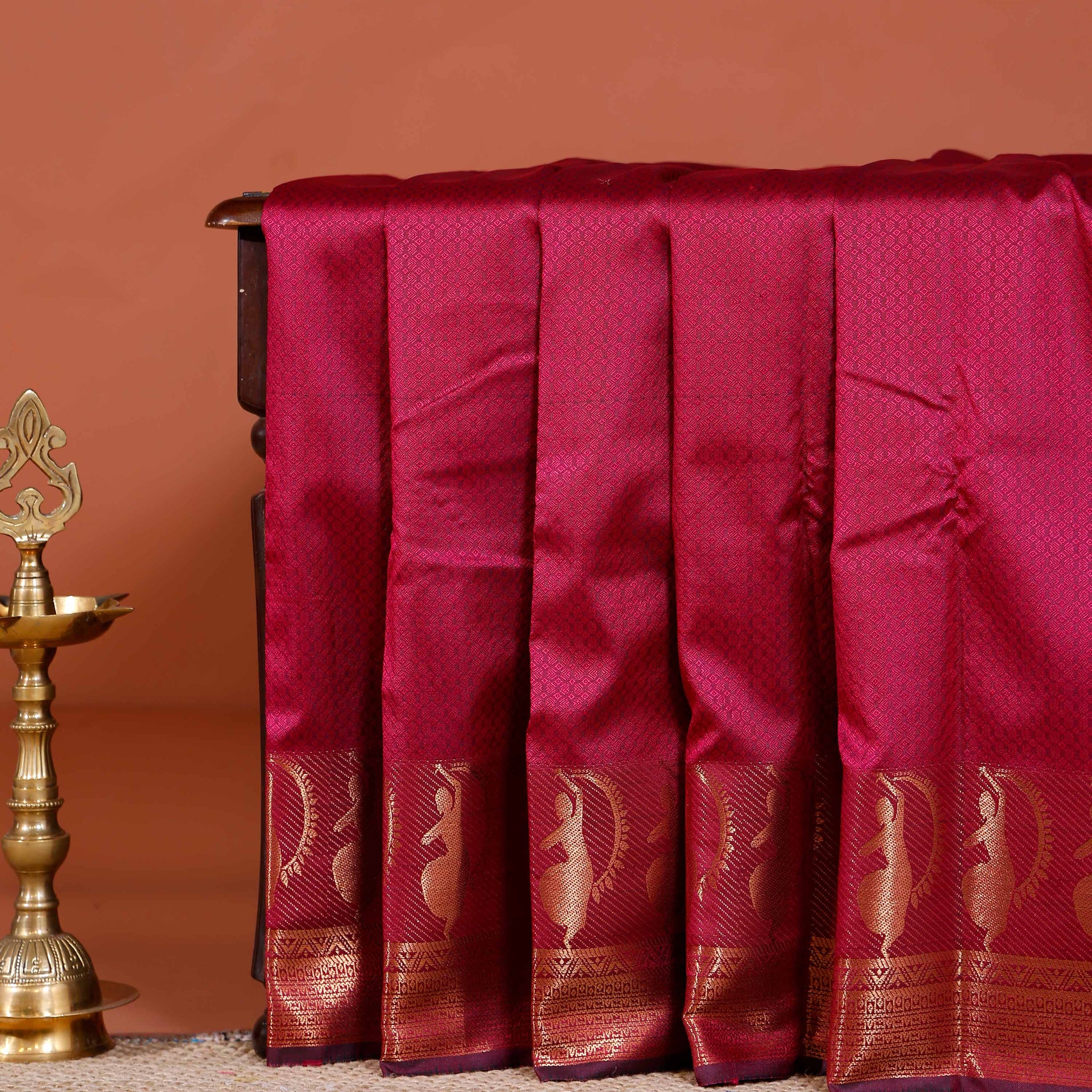 Elampillai Silk Cotton Saree with Traditional Dancing Figure Motifs and Zari Border - Maroon