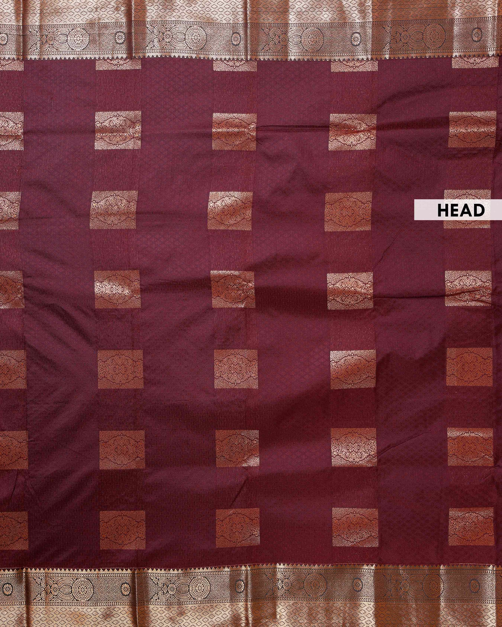 Elampillai Silk Cotton Saree with Traditional Zari Border and Motif Work - Dark Purple-head